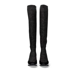 Bota Alta Com Cunha Assimetrica Y2327-H507 Em Preto Brilhante