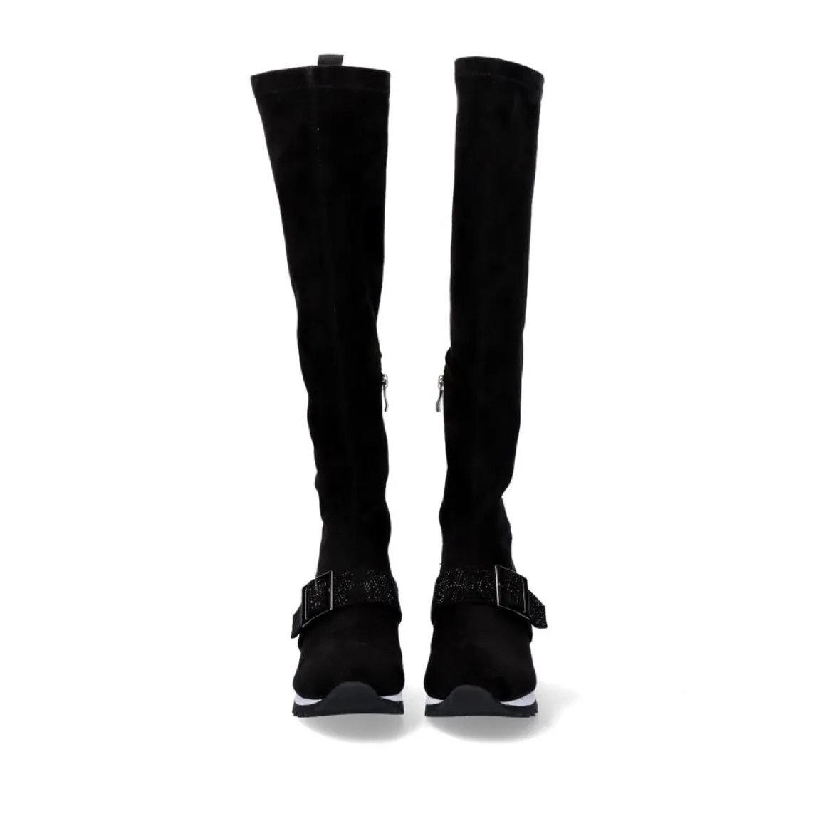 Bota Alta Com Cunha Assimetrica Y2327-H501 Em Preto