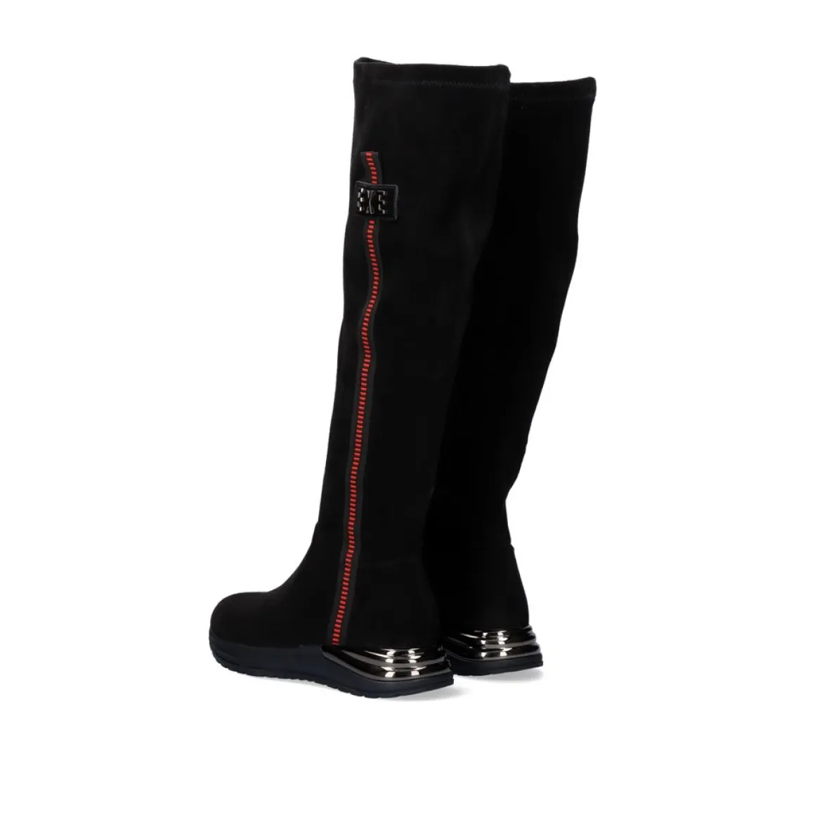 Bota Alta Com Detalhe Vermelho Y2315-H298 Em Preto