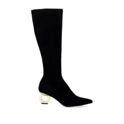 Bota Alta Com Salto Circular Bruna-622 Preto