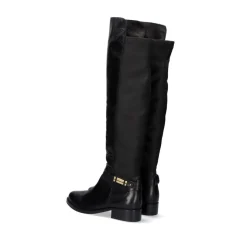 Bota Alta De Couro 320Wx Em Preto Com Detalhes Dourados