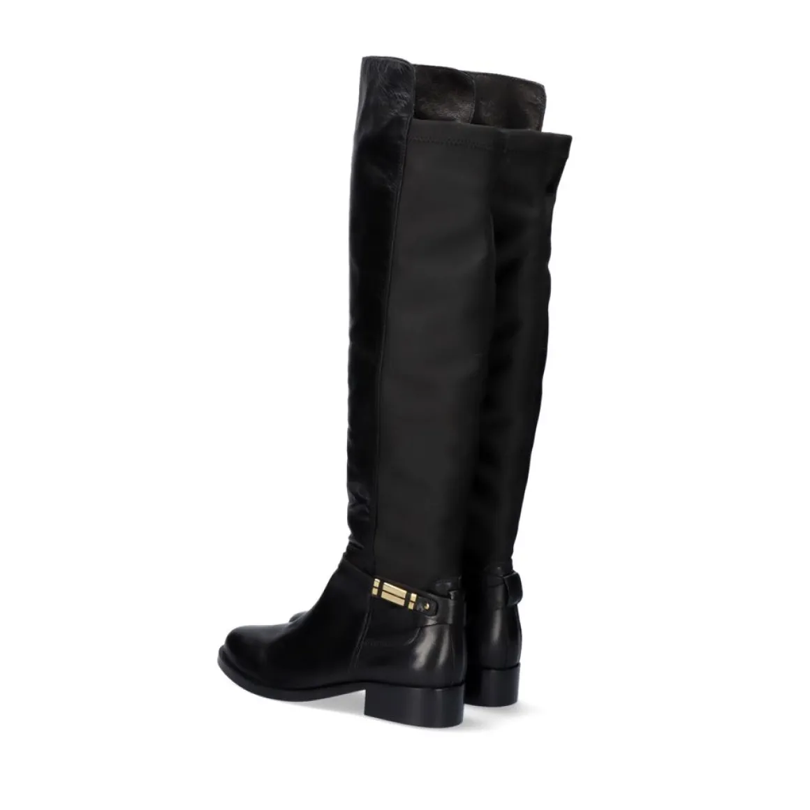 Bota Alta De Couro 320Wx Em Preto Com Detalhes Dourados