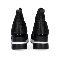 Bota Estilo Meia Ex20B Em Preto Com Brilhantes