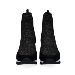 Bota Meia Com Cunha Y2327-H276 Em Preto Brilhante