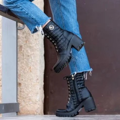 Botas Estilo Militar Com Salto Rita-635 Em Preto