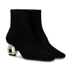 Botina Estilo Ante Com Salto Circular Elena-411 Preto