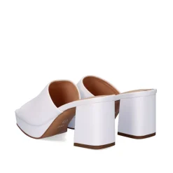 Lina-502 Sandálias Brancas Tipo Clog Com Salto Alto