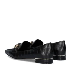 Mocassim Com Corrente Em Dourado Verona-171 Em Preto Croco