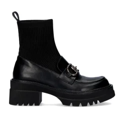 Mocassim Estilo Meia B079-H227 Preto Com Cadeia Larga Em Prata