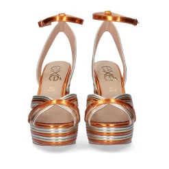 Nova Sandalia De Salto Ophelia-832 Laranja Metalica