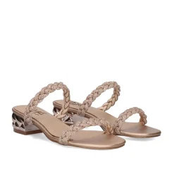 Novo Sandalia De Salto Baixo Katy-411 Strass Ouro Rosa