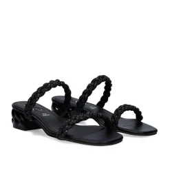 Novo Sandalia De Salto Baixo Katy-411 Strass Preta