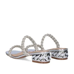 Novo Sandalia De Salto Baixo Katy-411 Strass Prata