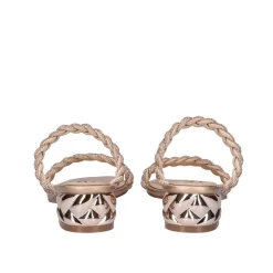 Novo Sandalia De Salto Baixo Katy-411 Strass Ouro Rosa