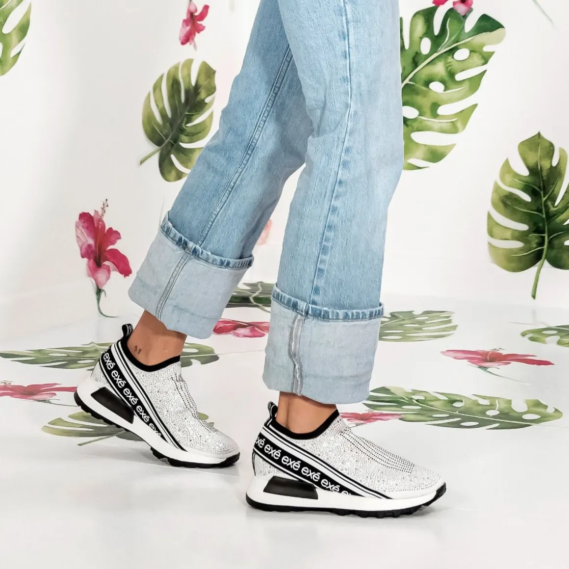 Plataforma De Tenis Ex9210A Branco Brilhante