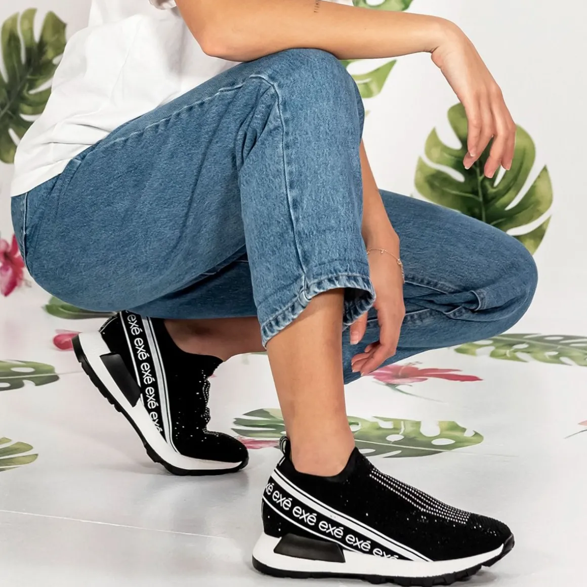 Plataforma De Tenis Ex9210A Preto Brilhante