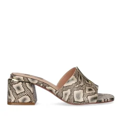 Sandalia De Salto Baixo Carmen-107 Snake Beige