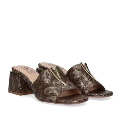 Sandalia De Salto Baixo Carmen-107 Snake Castanho