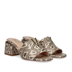 Sandalia De Salto Baixo Carmen-107 Snake Beige