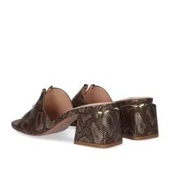 Sandalia De Salto Baixo Carmen-107 Snake Castanho