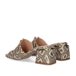 Sandalia De Salto Baixo Carmen-107 Snake Beige