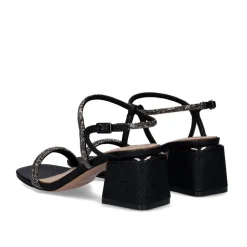 Sandalia De Salto Baixo Carmen-142 Snake Preta