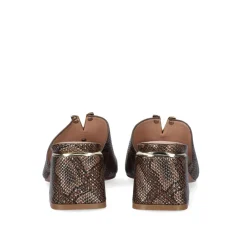 Sandalia De Salto Baixo Carmen-107 Snake Castanho