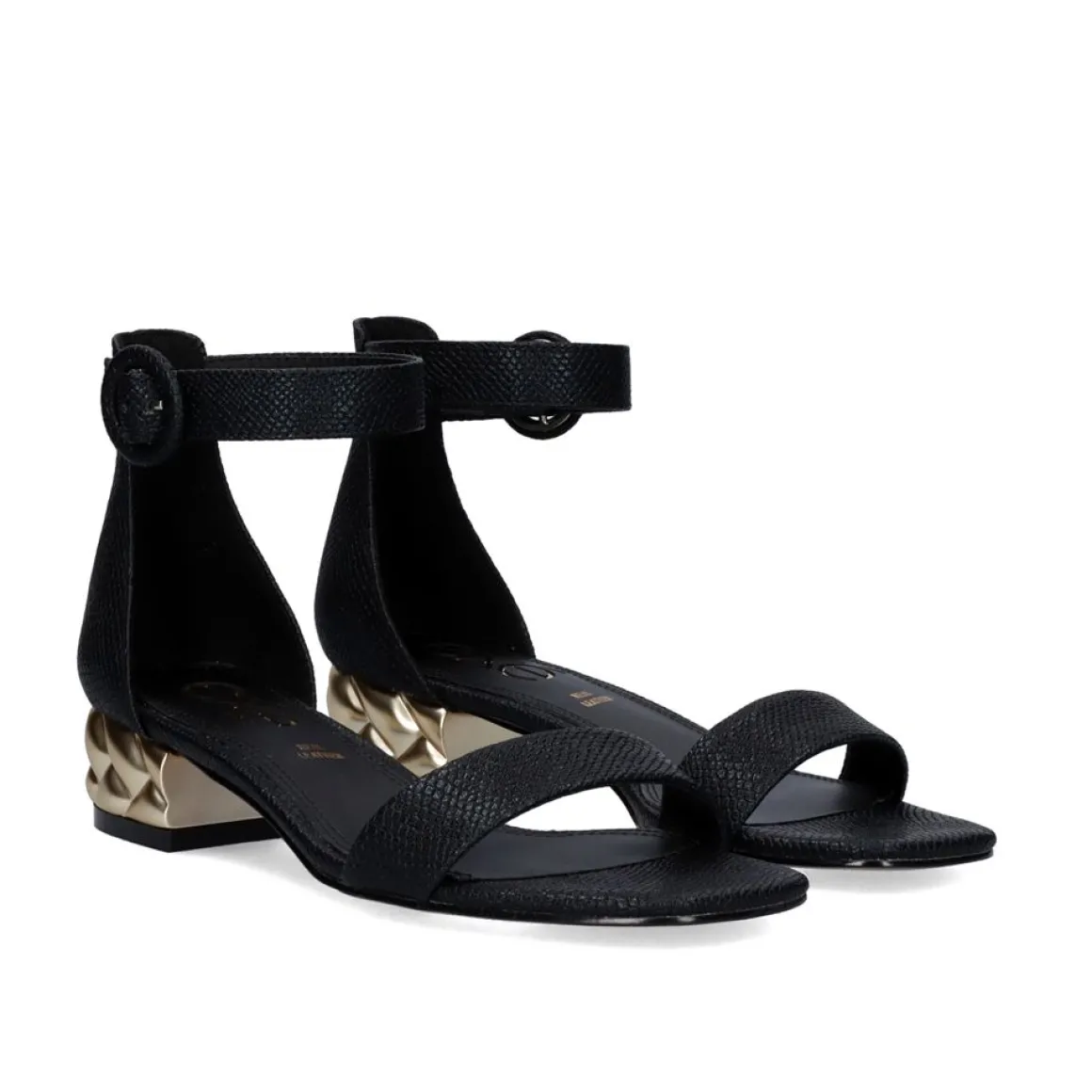 Sandalia De Salto Baixo Katy-330 Cobra Preta