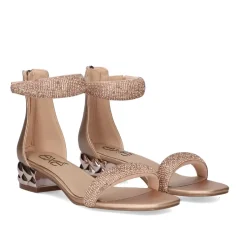 Sandalia De Salto Baixo Katy-507 Strass Ouro Rosa