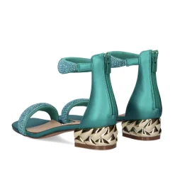 Sandalia De Salto Baixo Katy-507 Strass Verde