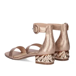 Sandalia De Salto Baixo Katy-330 Cobra Ouro Rosa