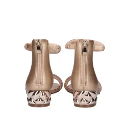 Sandalia De Salto Baixo Katy-507 Strass Ouro Rosa