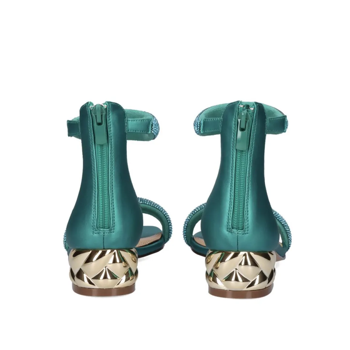 Sandalia De Salto Baixo Katy-507 Strass Verde