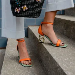 Sandalia De Salto Baixo Lilian-055 Laranja