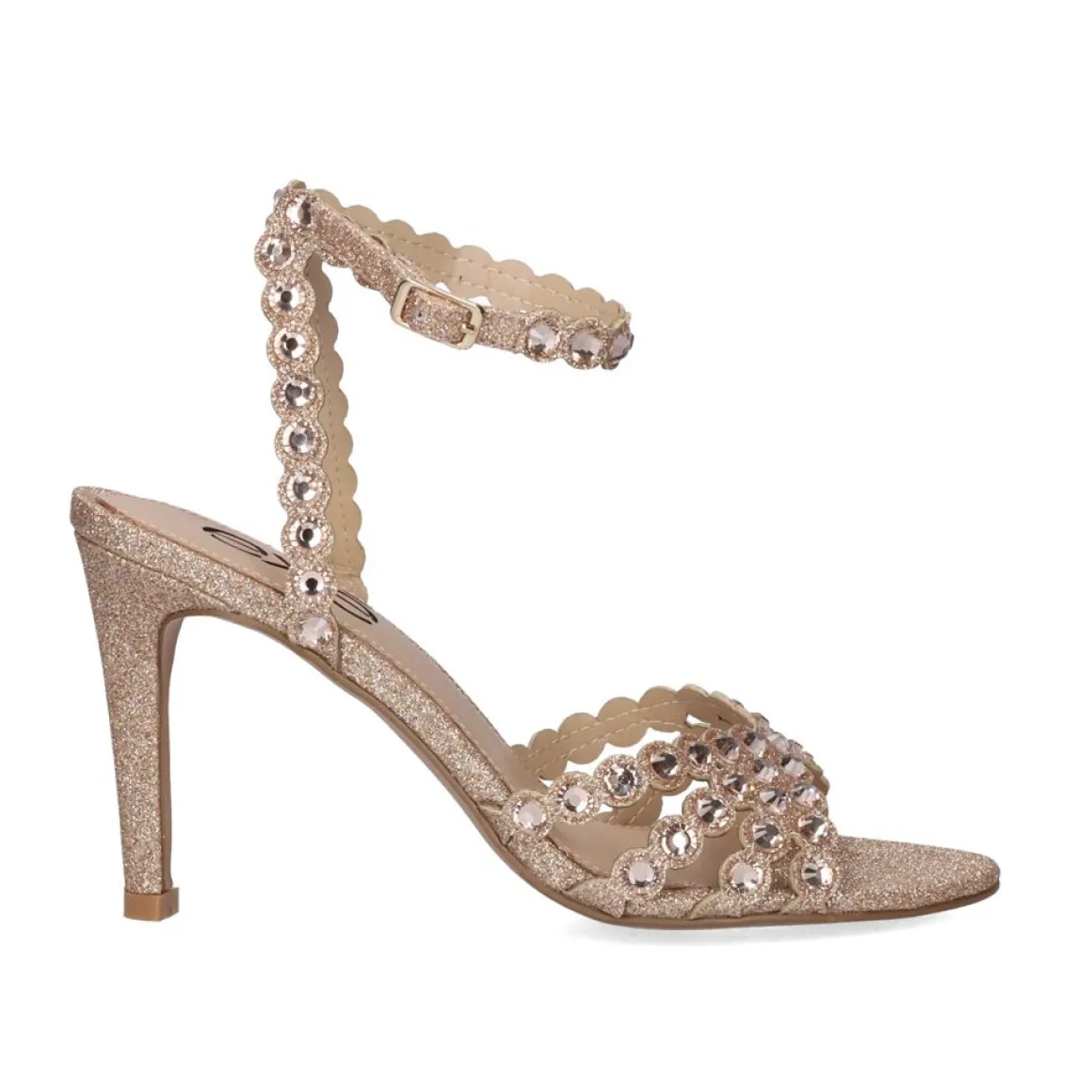 Sandalia De Salto Rebeca-376 Glitter Rosa Dourado