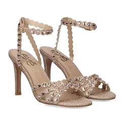 Sandalia De Salto Rebeca-376 Glitter Rosa Dourado