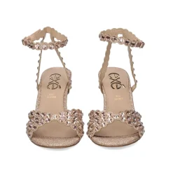 Sandalia De Salto Rebeca-376 Glitter Rosa Dourado