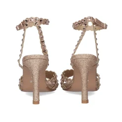 Sandalia De Salto Rebeca-376 Glitter Rosa Dourado