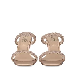 Sandalia Salto Verao-23 Dolly-848 Strass Ouro Rosa