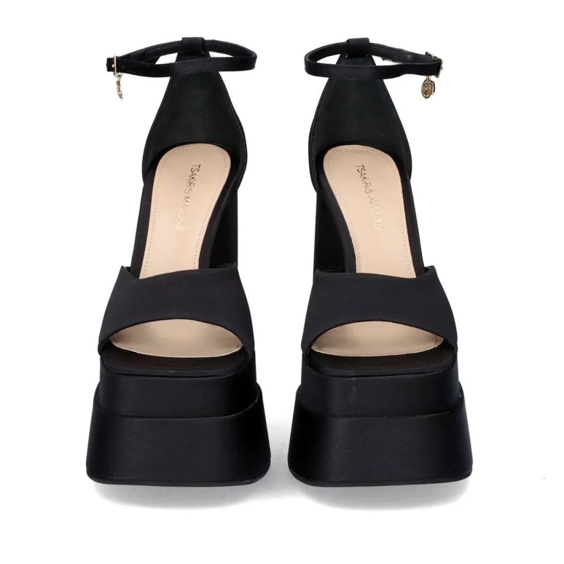 Sandálias De Salto Alto Em Cetim Medusa-815 Preto