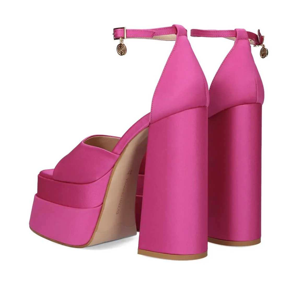 Sandálias De Salto Alto Em Cetim Medusa-815 Fuxia