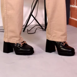 Sapato De Salto Alto Estilo Mocassim W2083-R3136 Cor Preta