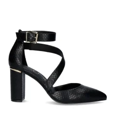 Sapato De Salto Alto Quadrado Leslie-710 Em Preto Snake