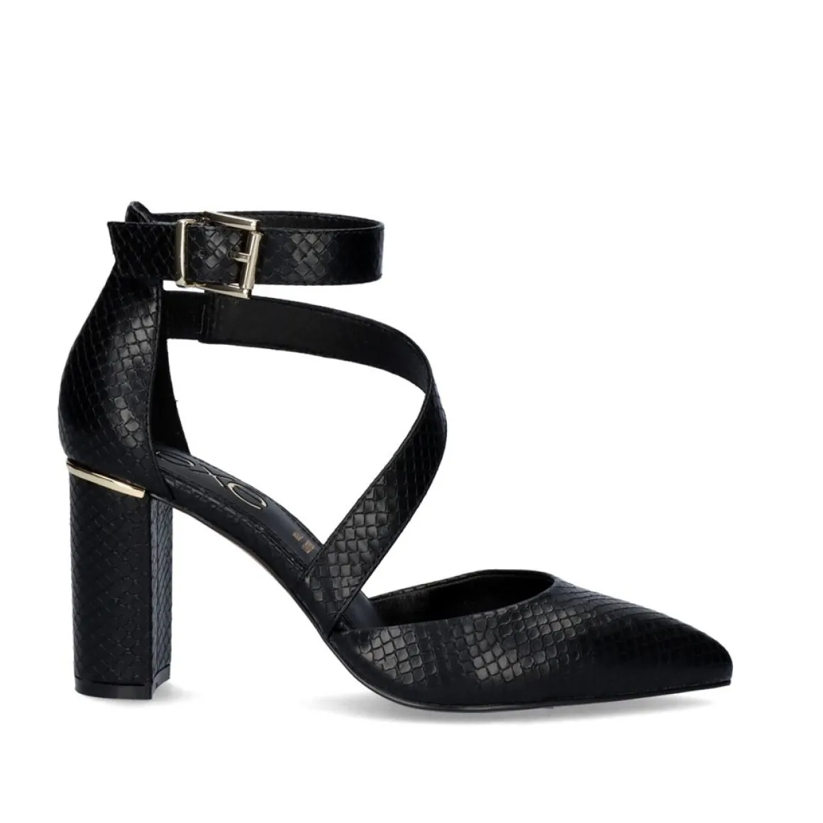 Sapato De Salto Alto Quadrado Leslie-710 Em Preto Snake