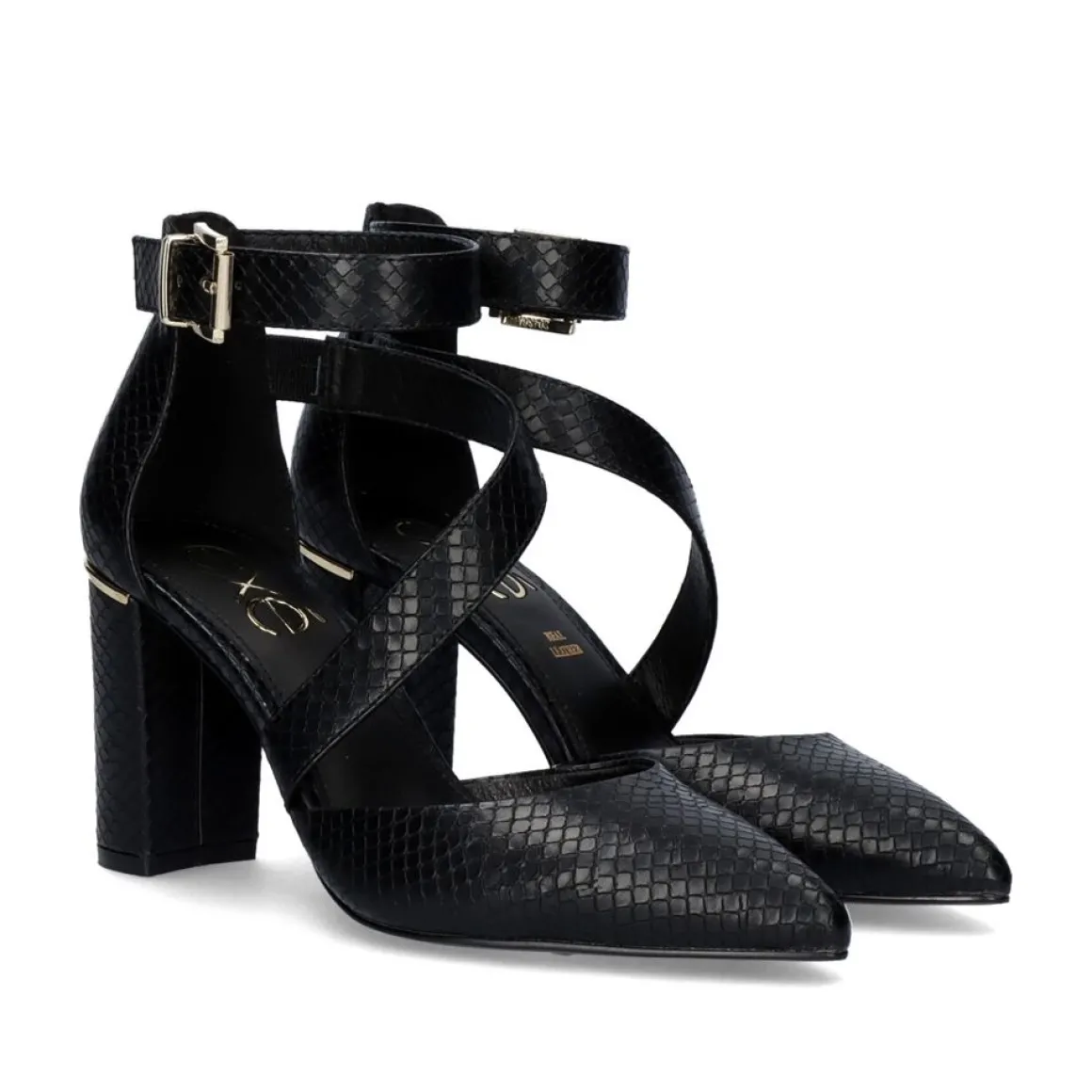 Sapato De Salto Alto Quadrado Leslie-710 Em Preto Snake