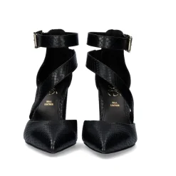 Sapato De Salto Alto Quadrado Leslie-710 Em Preto Snake
