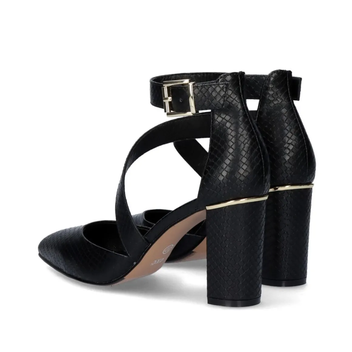 Sapato De Salto Alto Quadrado Leslie-710 Em Preto Snake