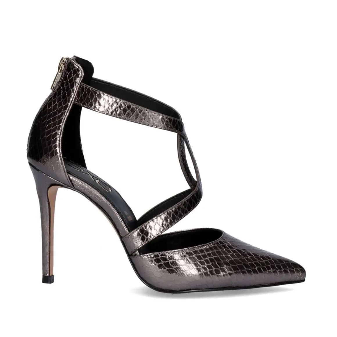 Sapato Tacao Jessica-930 Com Tiras Em Pewter Snake
