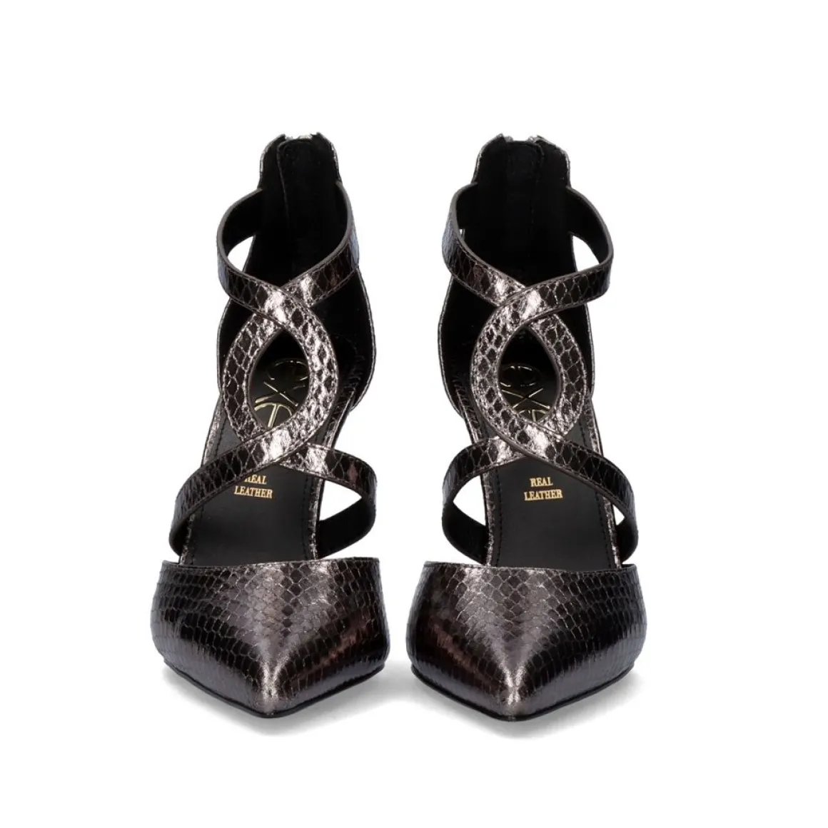 Sapato Tacao Jessica-930 Com Tiras Em Pewter Snake