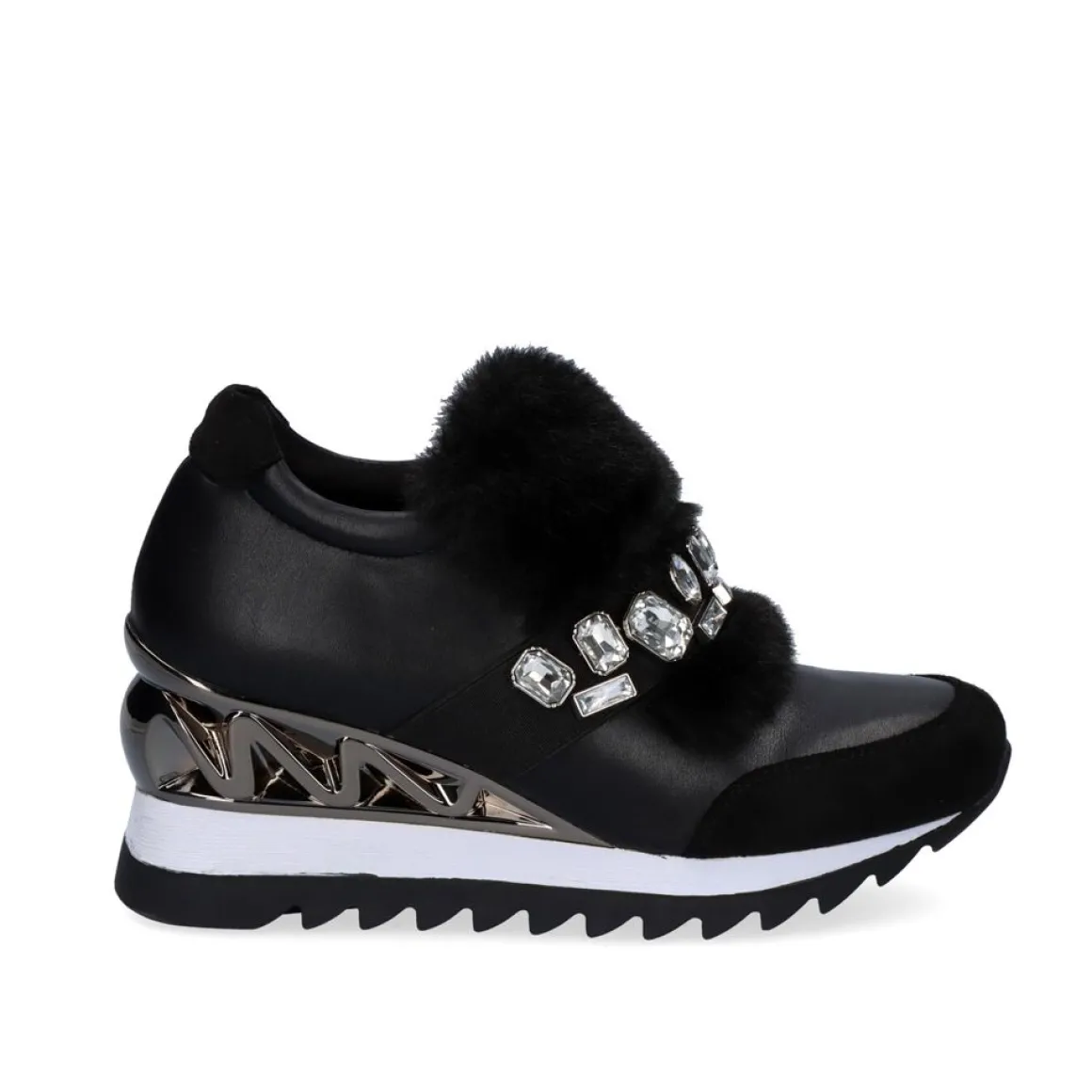 Sneaker Cabelo Com Cunha Y2326-H522 Em Preto